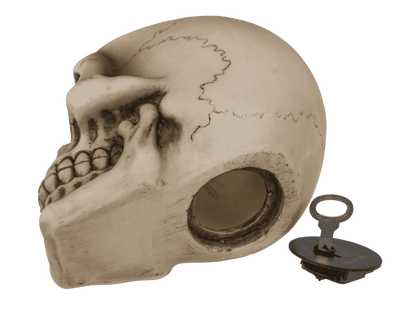 Saving bank with lock, Skull with blade,