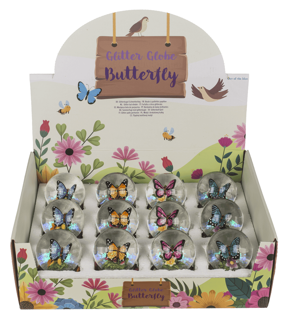 Polyresin glitter globe,Butterfly, on base,