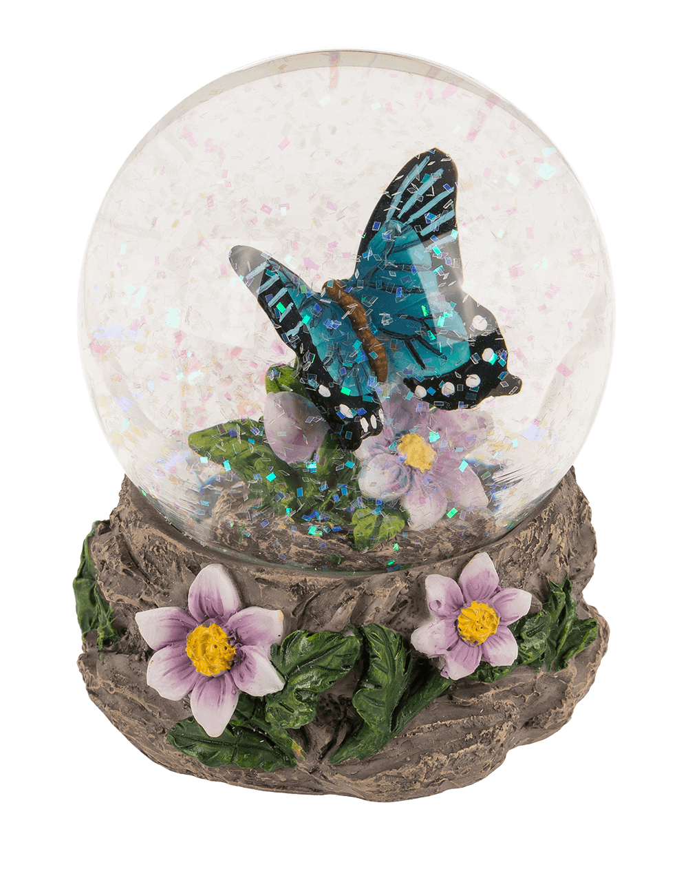 Polyresin glitter globe,Butterfly, on base,