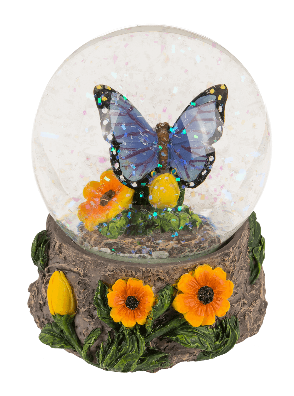 Polyresin glitter globe,Butterfly, on base,