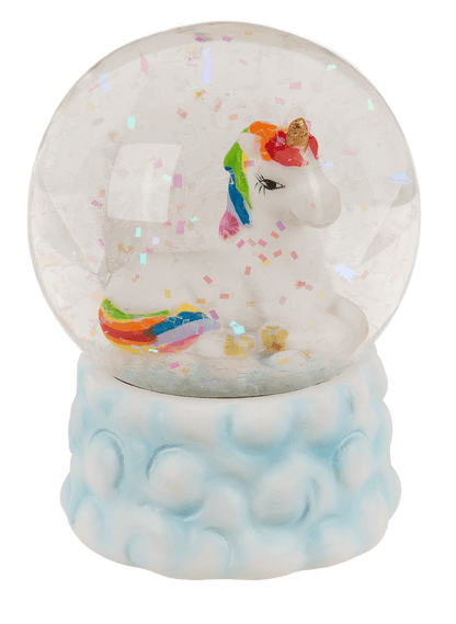 Polyresin glitter globe, unicorn on cloud,