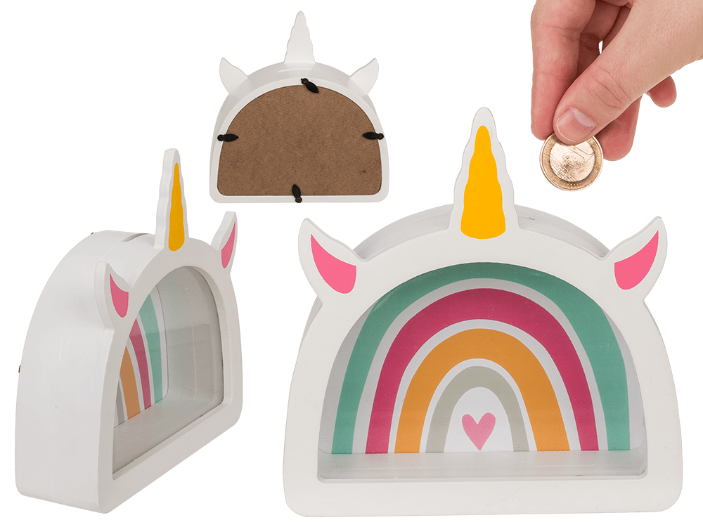 Wooden saving bank, Rainbow unicorn,