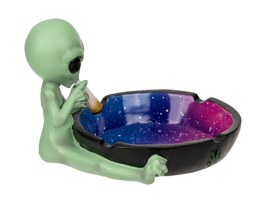 Polyresin ashtray, Alien with joint,