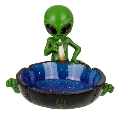 Polyresin ashtray, Alien with joint,
