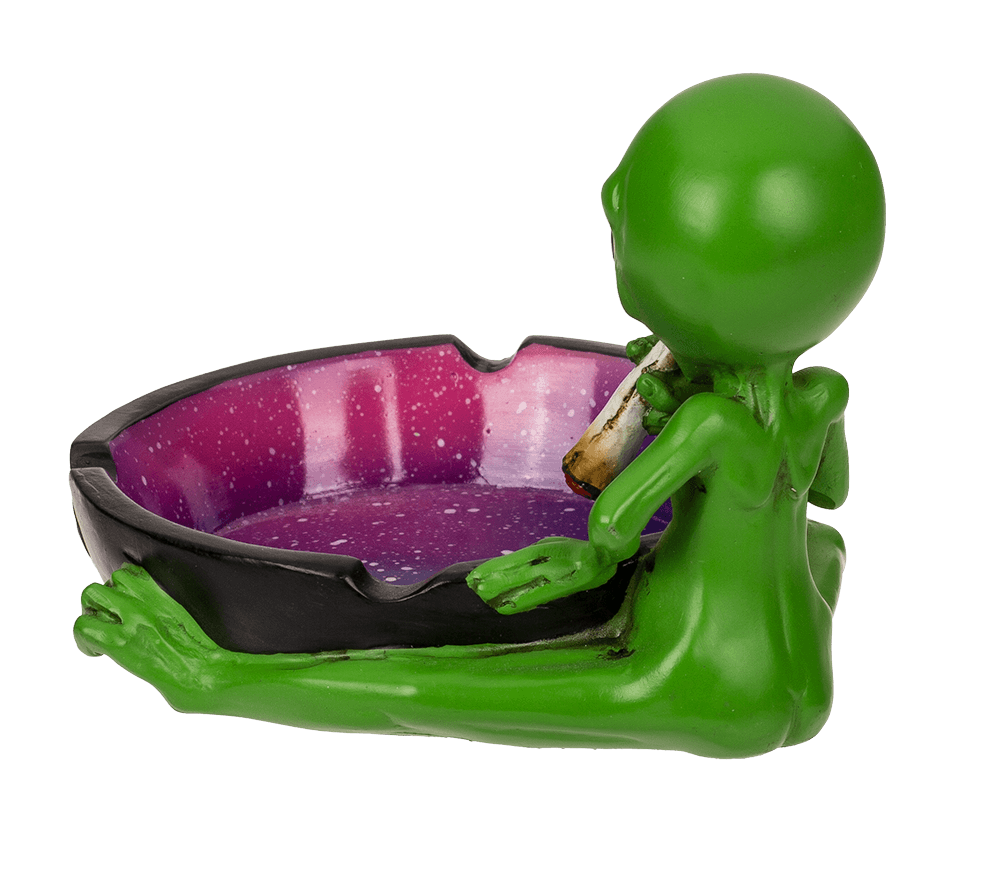 Polyresin ashtray, Alien with joint,