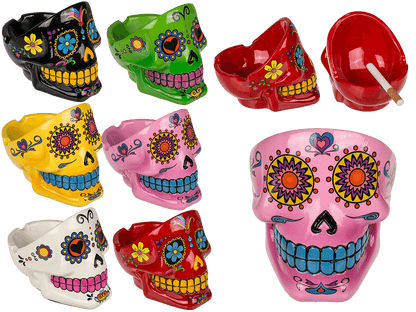 Polyresin ashtray, Coloured Skull I,