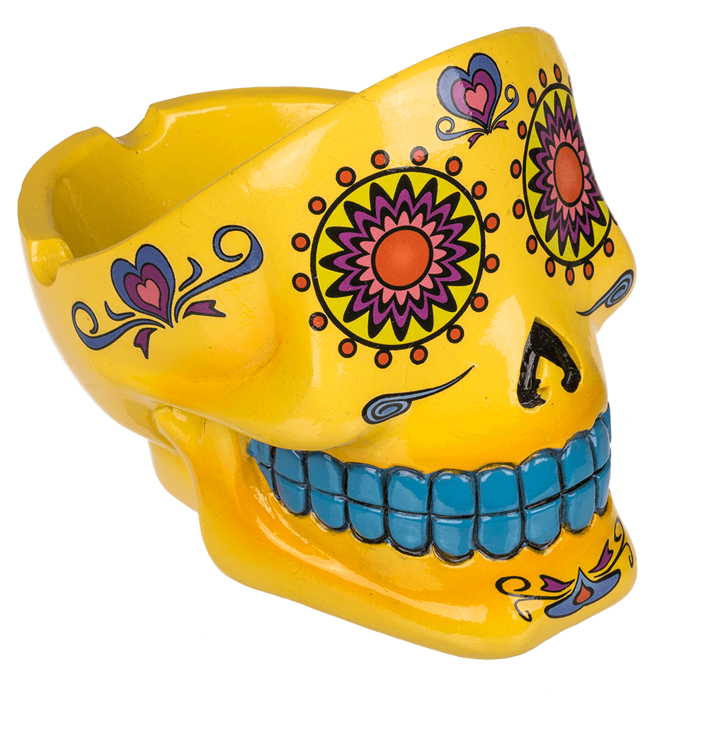 Polyresin ashtray, Coloured Skull I,