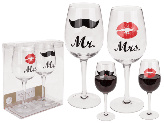 Wine glass with Kiss and Moustache decor for,