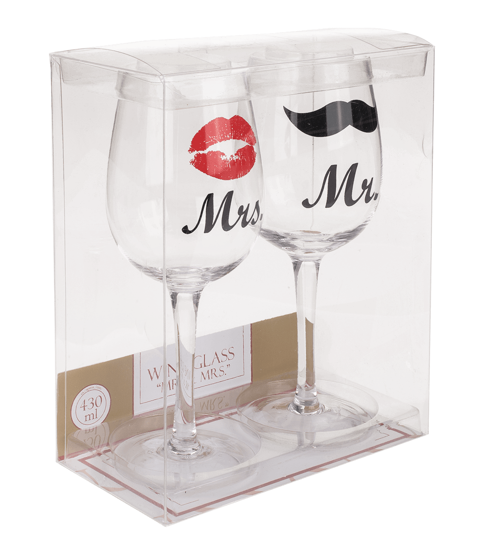 Wine glass with Kiss and Moustache decor for,