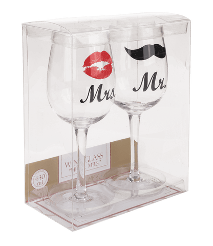 Wine glass with Kiss and Moustache decor for,