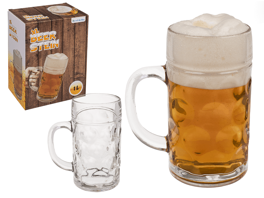 XL Glass Beer Stein, 10,5 x 20 cm,