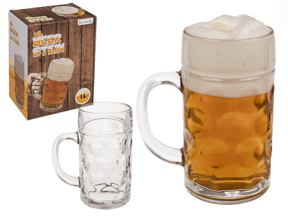XL Glass Beer Stein, 10,5 x 20 cm,