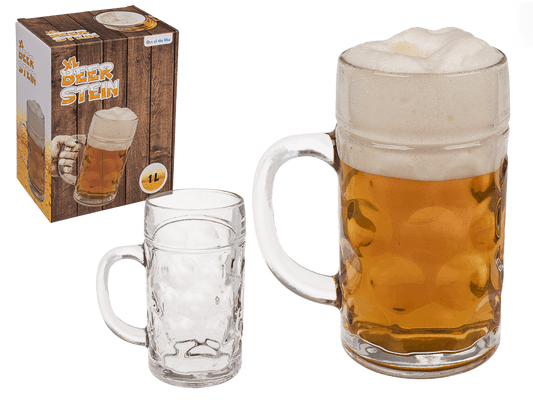 XL Glass Beer Stein, 10,5 x 20 cm,