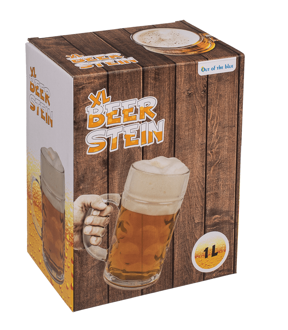 XL Glass Beer Stein, 10,5 x 20 cm,