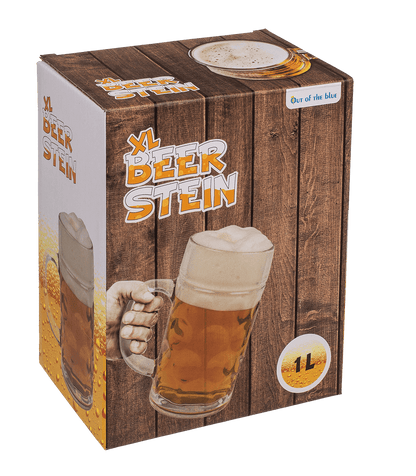XL Glass Beer Stein, 10,5 x 20 cm,