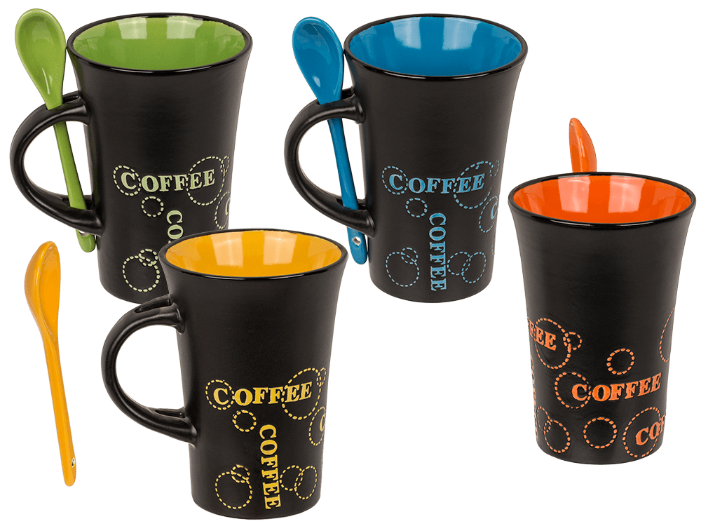 Black Ceramic Mug with spoon, Coffee,