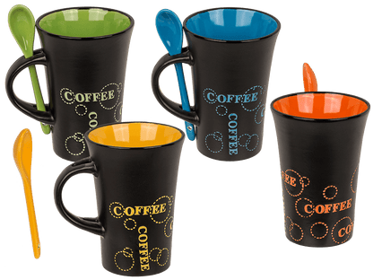 Black Ceramic Mug with spoon, Coffee,