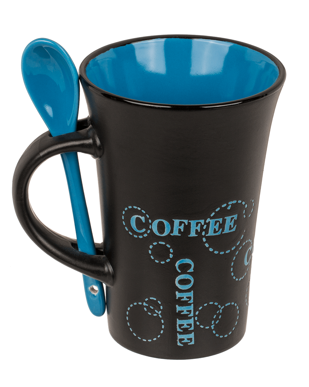 Black Ceramic Mug with spoon, Coffee,
