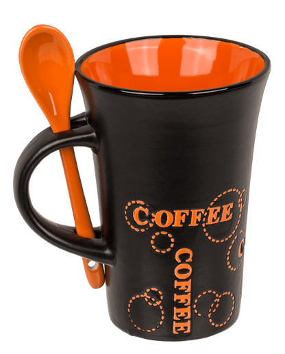 Black Ceramic Mug with spoon, Coffee,