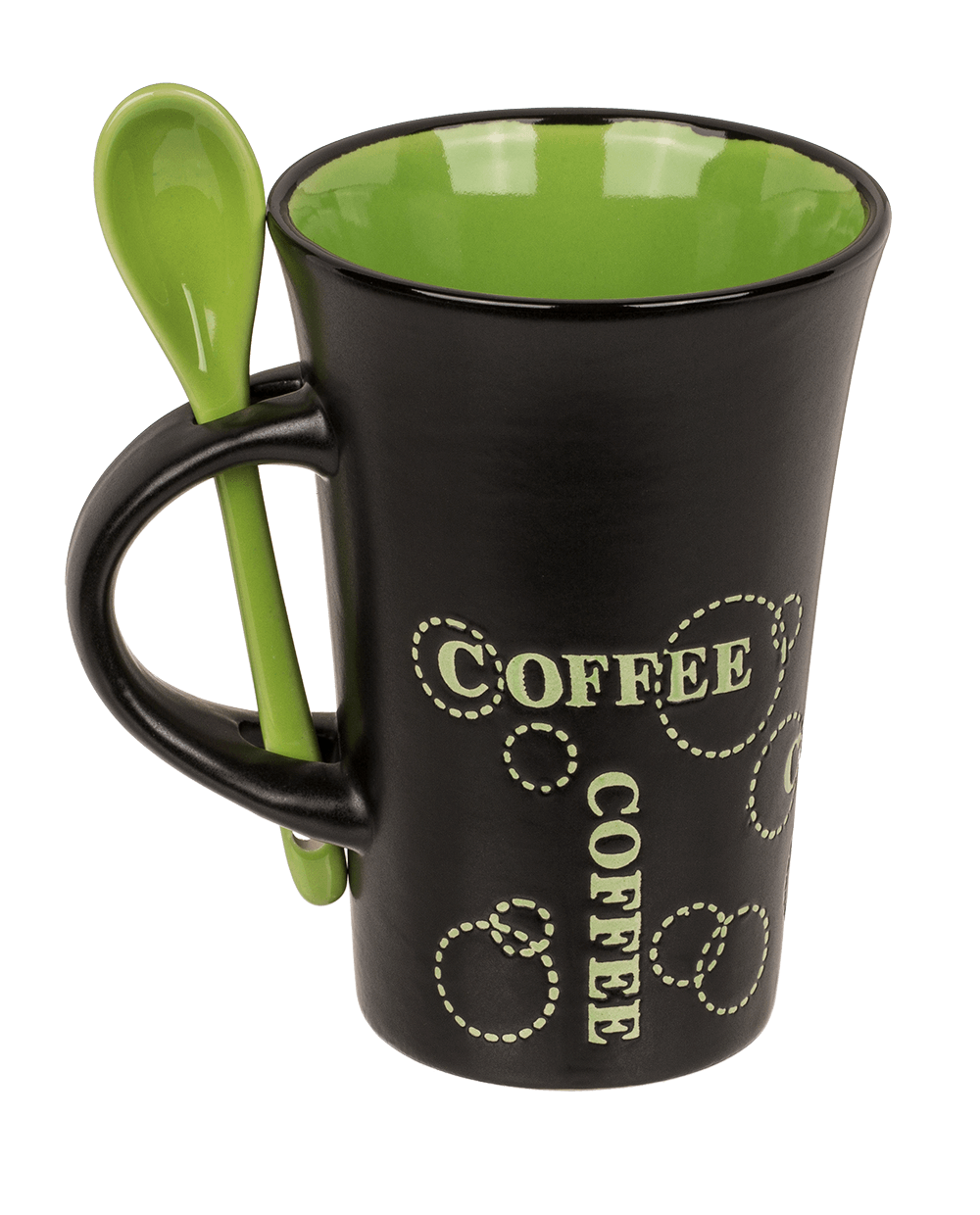 Black Ceramic Mug with spoon, Coffee,