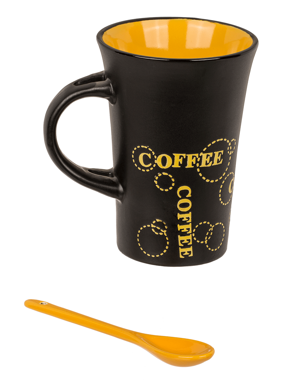 Black Ceramic Mug with spoon, Coffee,