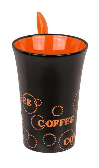 Black Ceramic Mug with spoon, Coffee,