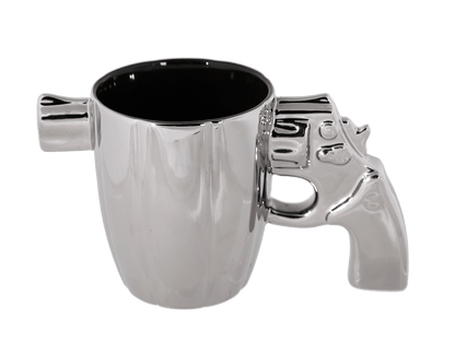 Silver mug with revolver handle,