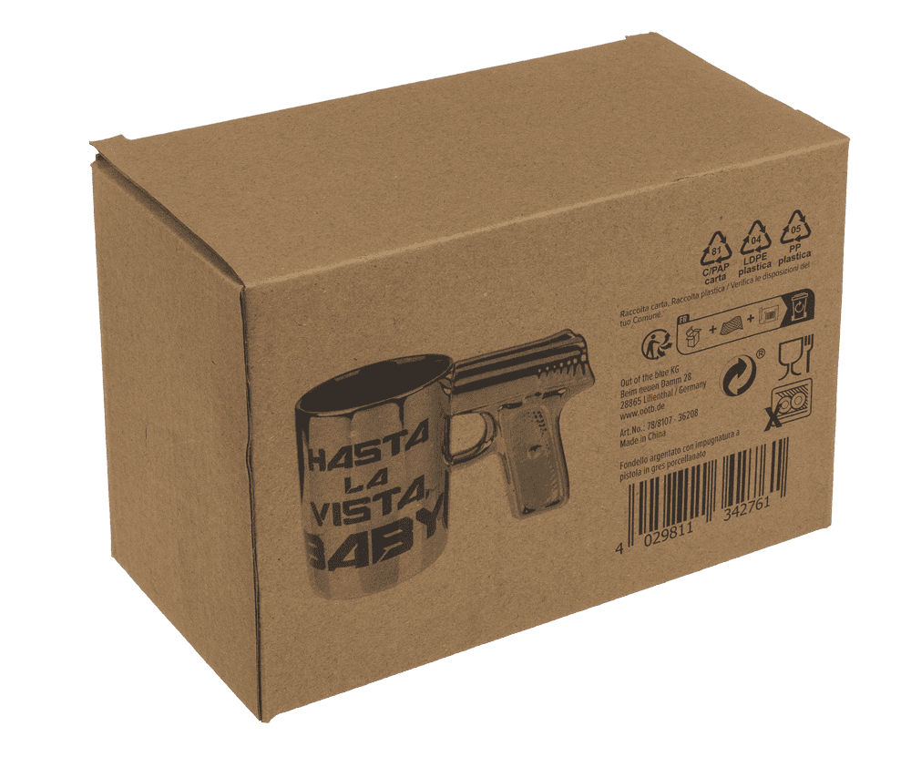 Silver mug with pistol grip, Hasta la vista baby,