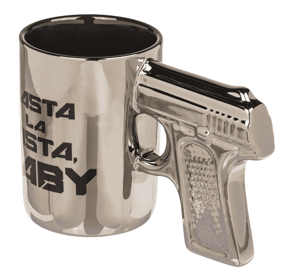 Silver mug with pistol grip, Hasta la vista baby,
