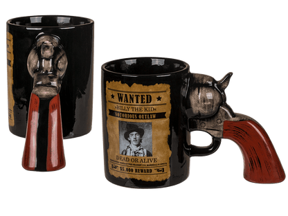 Ceramic mug, Wanted Poster with revolver handle,