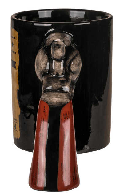 Ceramic mug, Wanted Poster with revolver handle,
