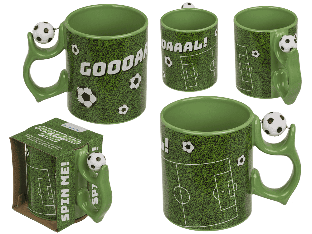 Mug, football, with spinner handle,