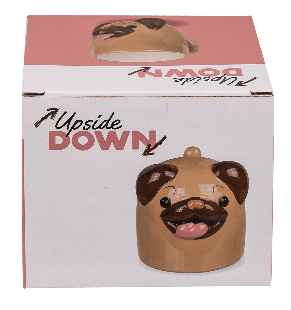 Upside Down Mug, Pug, ca. 12 x 14 cm, dolomite