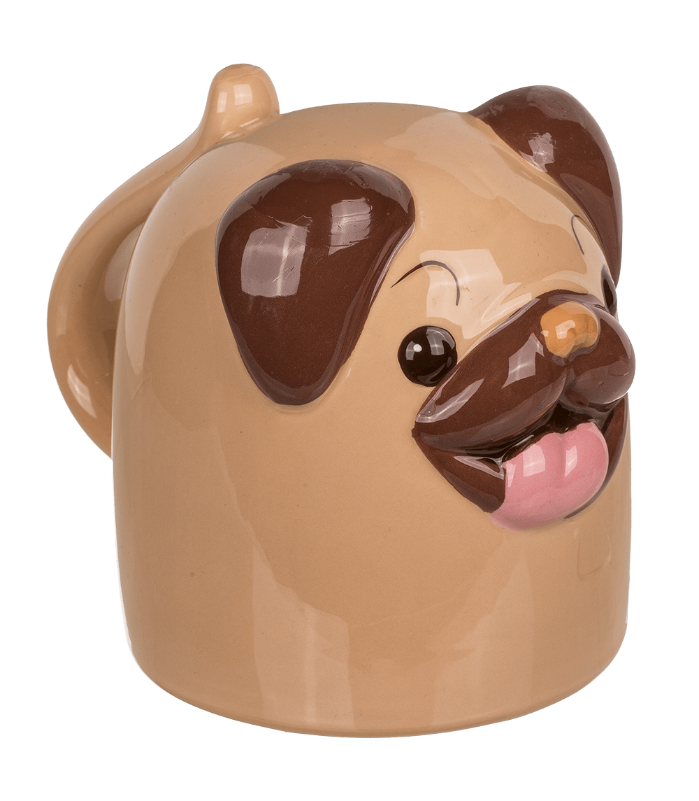 Upside Down Mug, Pug, ca. 12 x 14 cm, dolomite