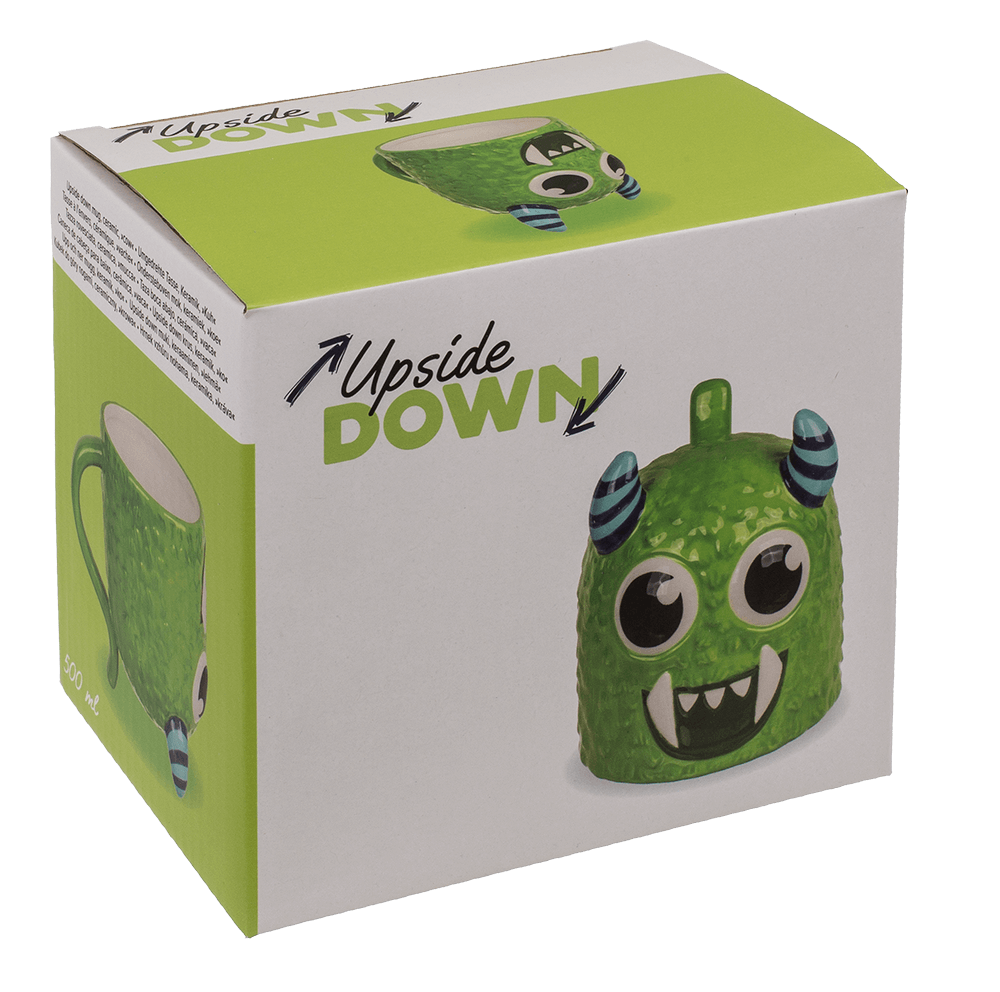 Upside Down Mug, Monster, green, ca. 12 x 14 cm,