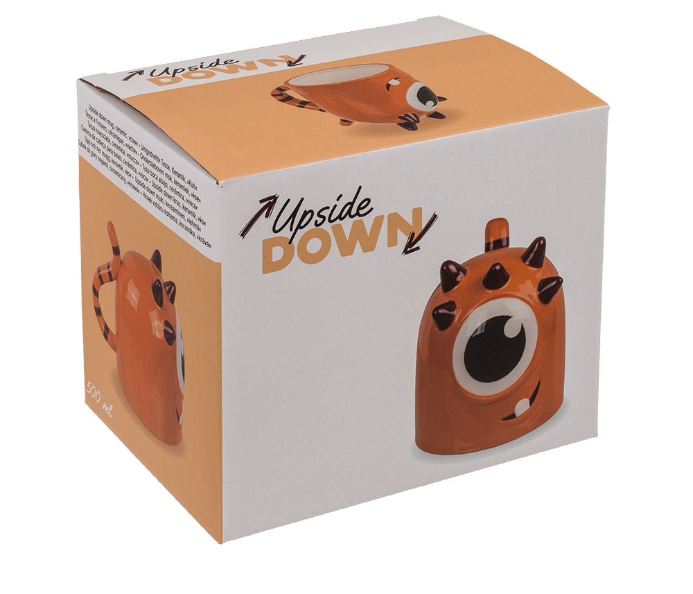 Upside Down Mug, Monster, orange, ca. 12 x 14 cm,