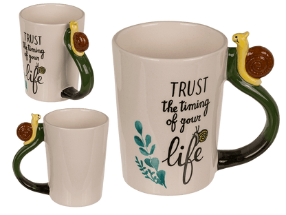 Stoneware mug, Snail Trust the timing of your life