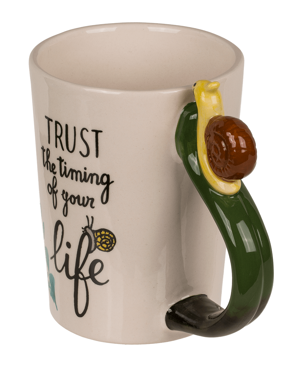 Stoneware mug, Snail Trust the timing of your life