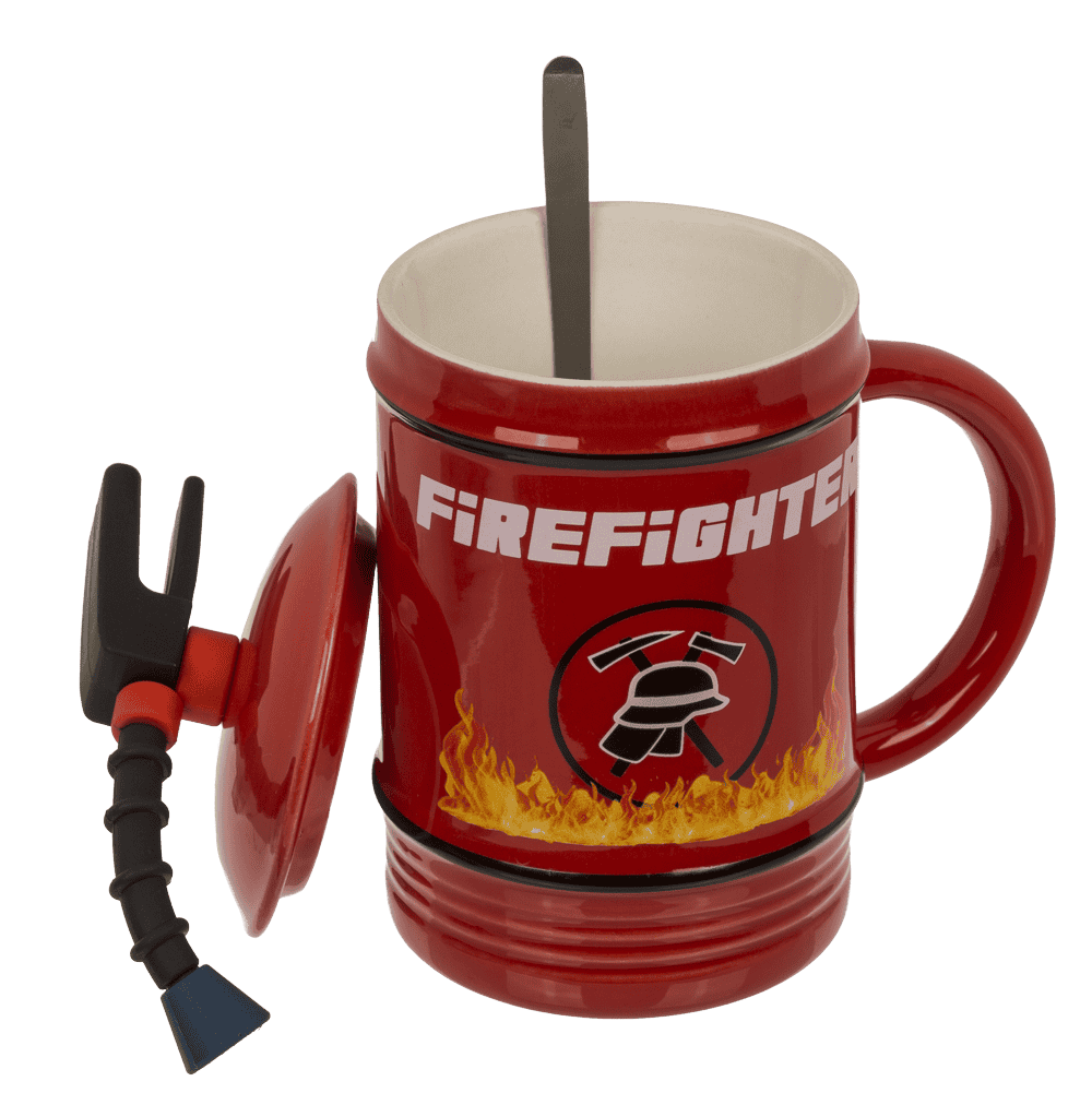 Mug, Fire Fighter, Ceramic, with lid and spoon,
