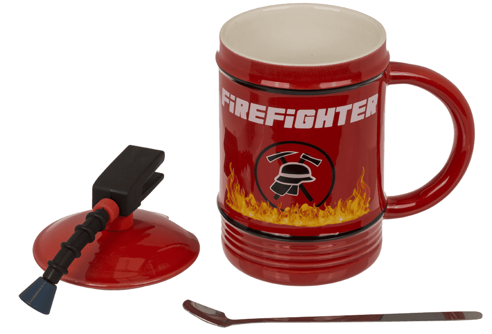 Mug, Fire Fighter, Ceramic, with lid and spoon,
