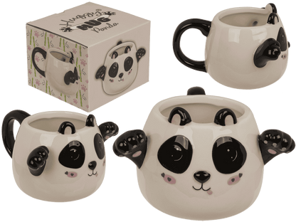Mug, Huggy Mug, Panda, dolomite, 15 x 10 cm,