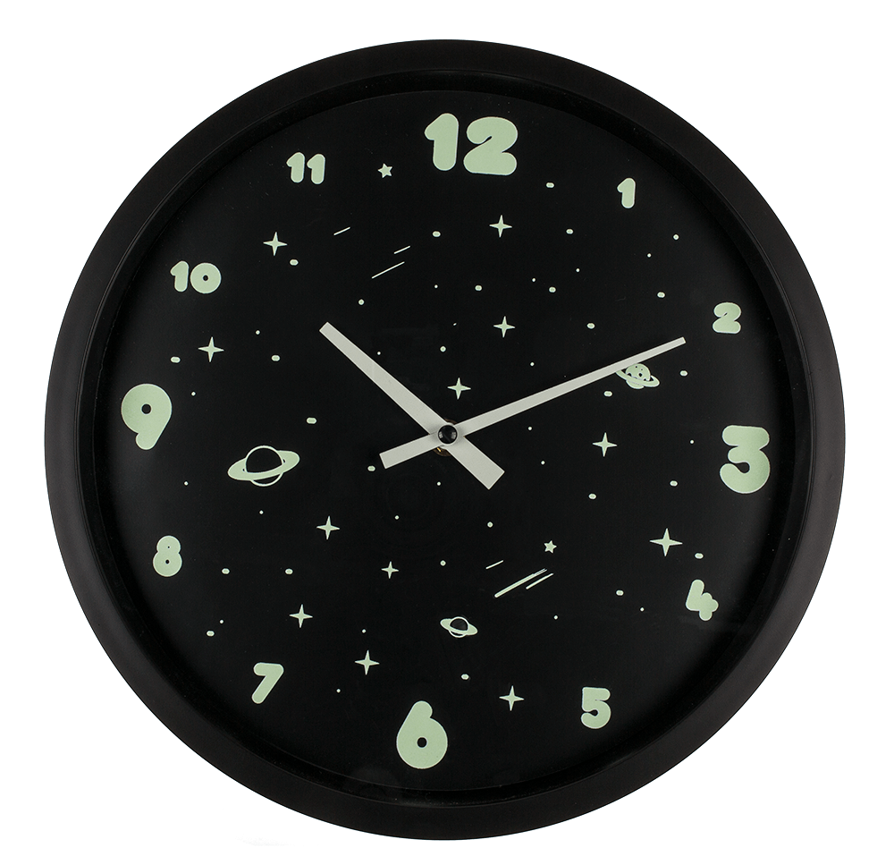 Wall clock, Space, glow in the dark,