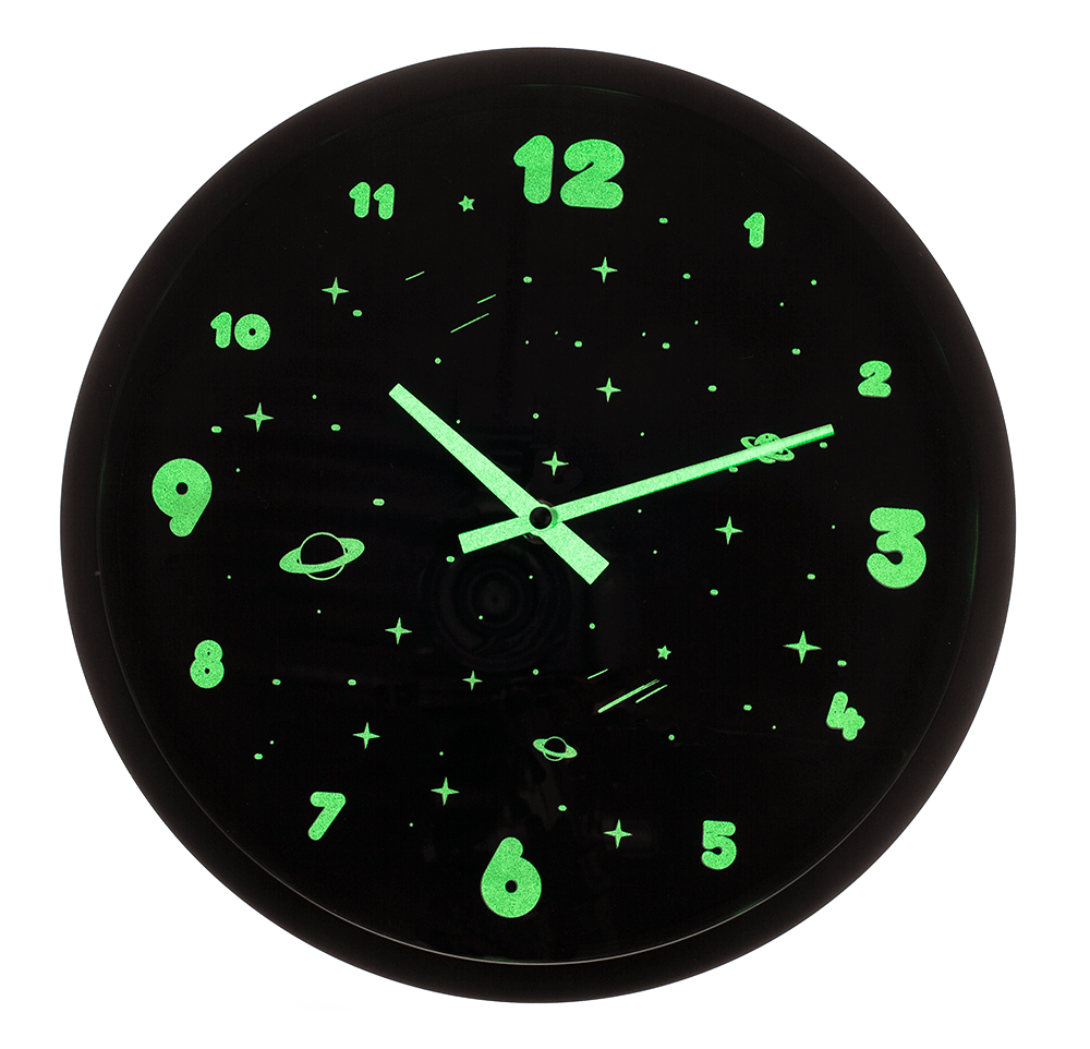 Wall clock, Space, glow in the dark,