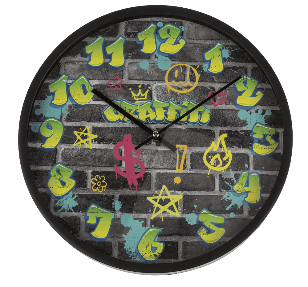 Wall clock, Graffiti, 30 x 30 x 4,5 cm,