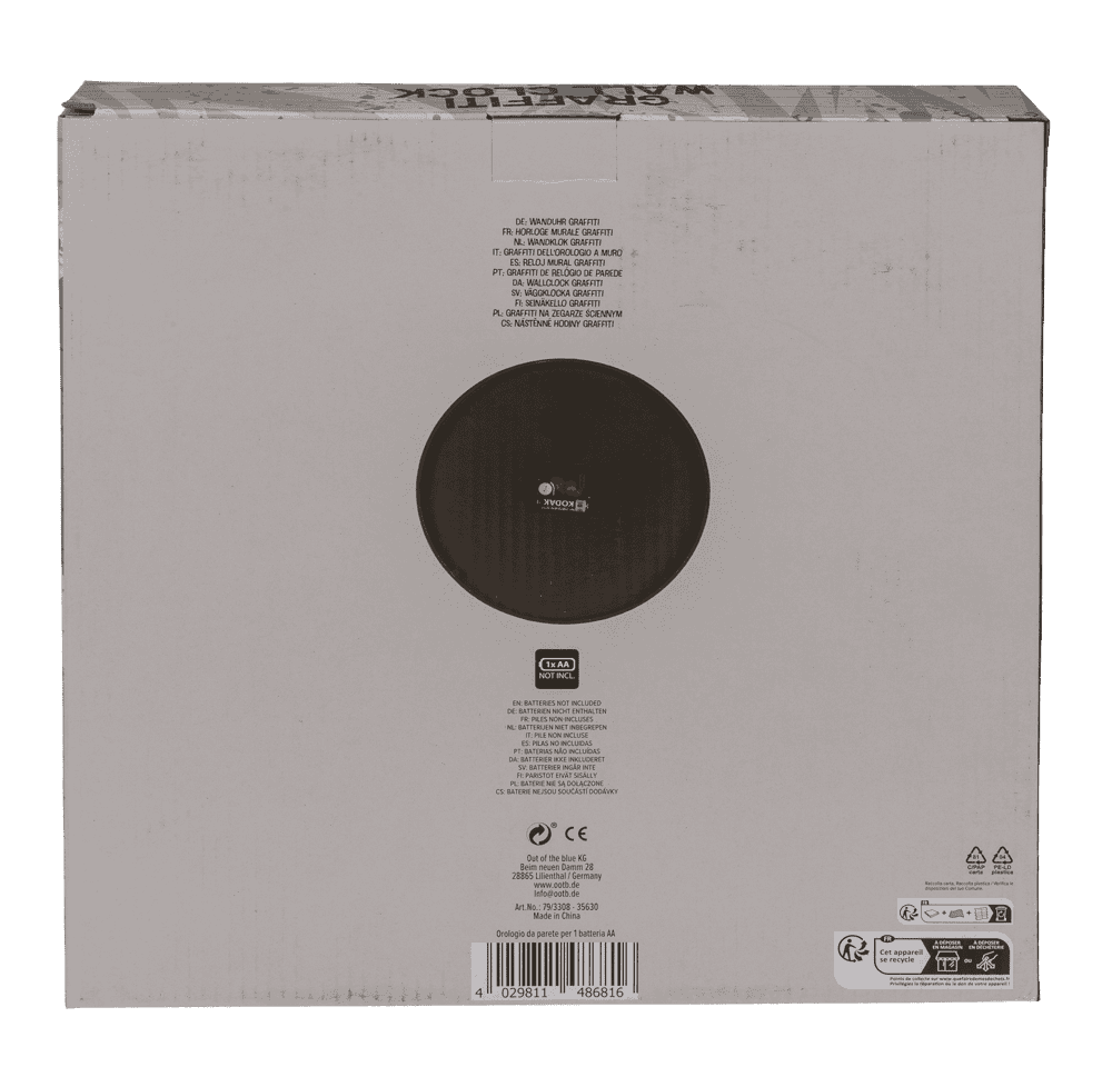 Wall clock, Graffiti, 30 x 30 x 4,5 cm,