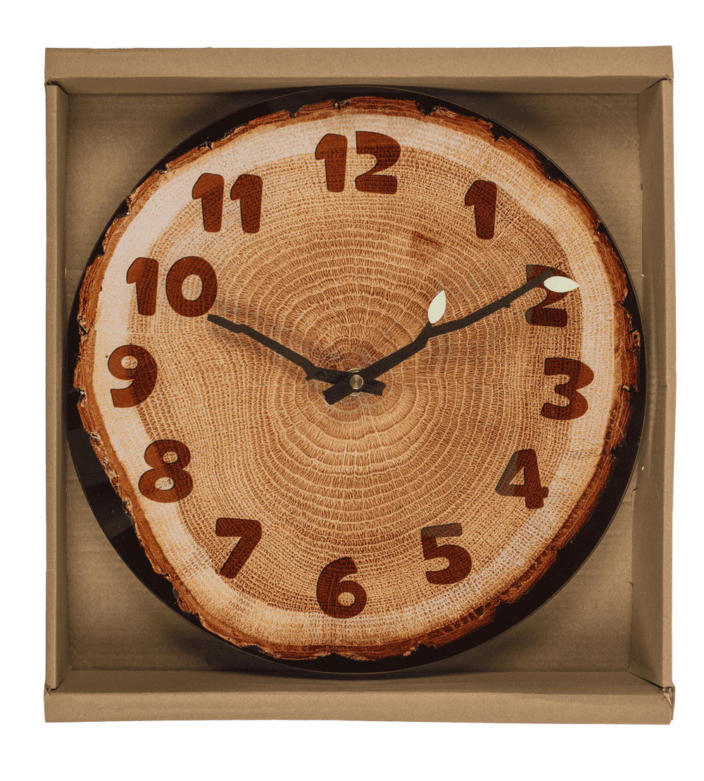 Glas wall clock,Tree Slice, 27 x 30 x 4 cm,