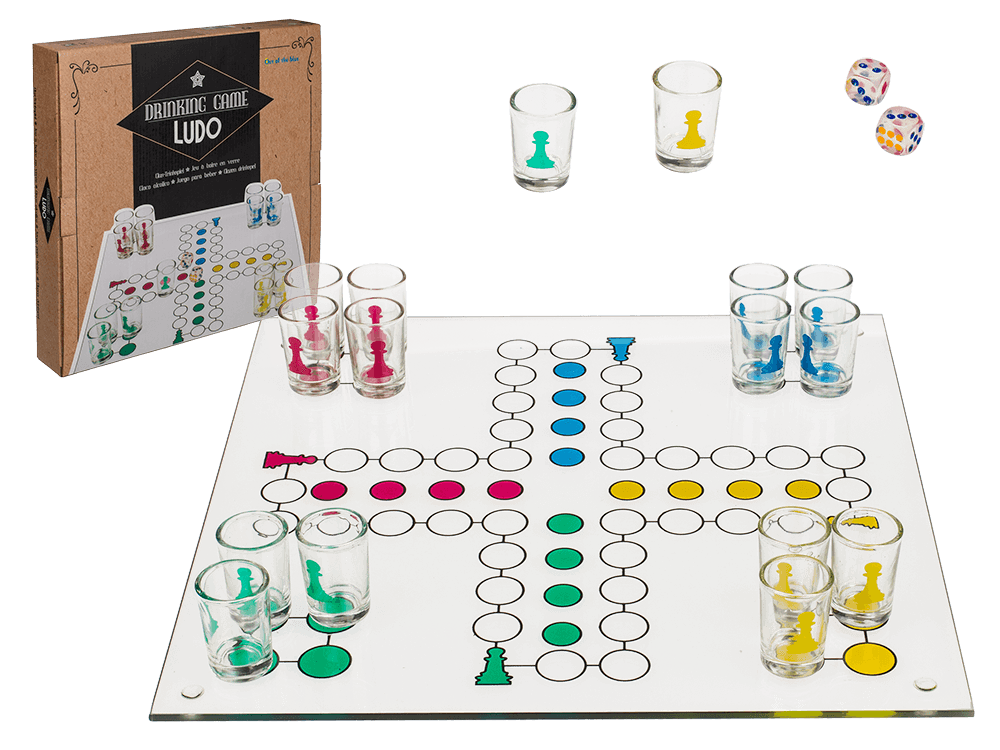 Ludo Drinking Game  with 16 glasses & 2 dices,
