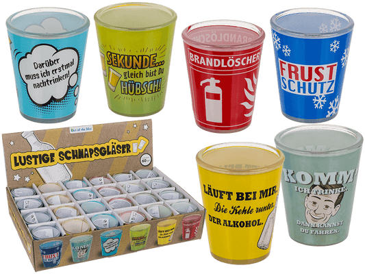 Shooter glasses, slogans,