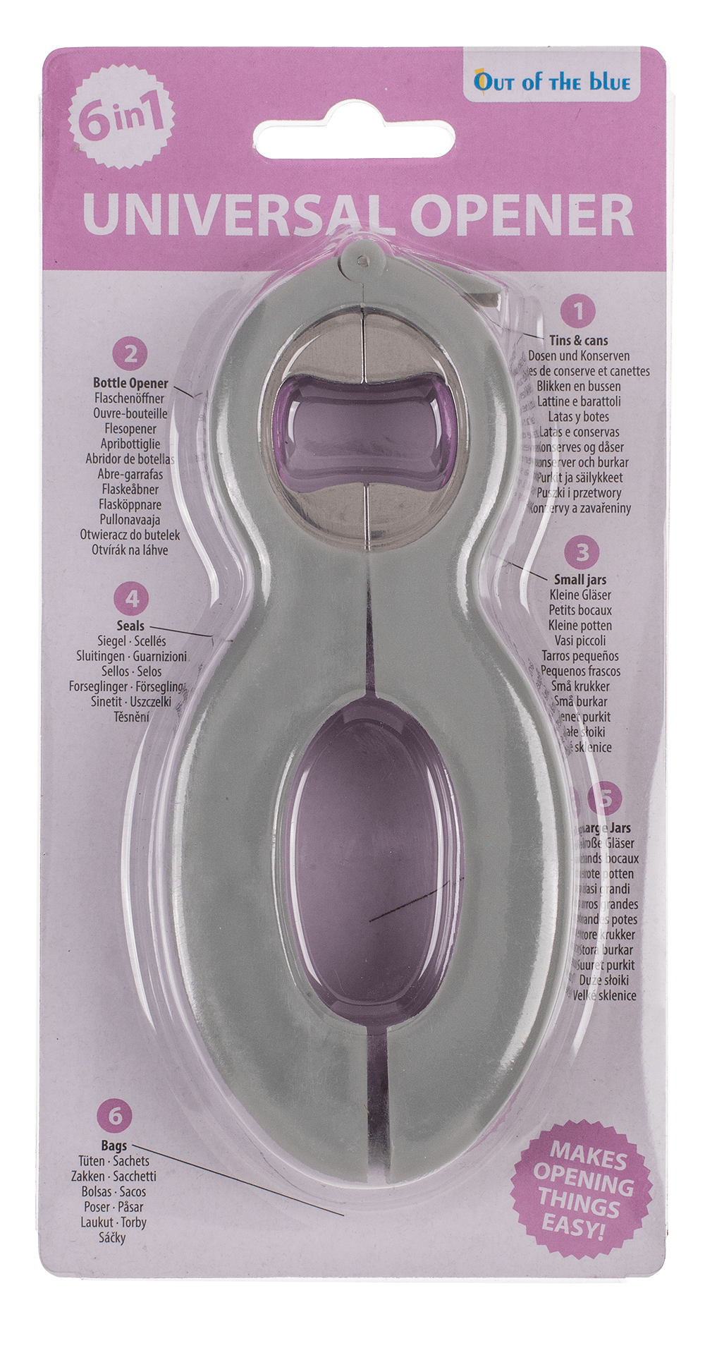 Universal Opener, 6 in 1, grey/pink,