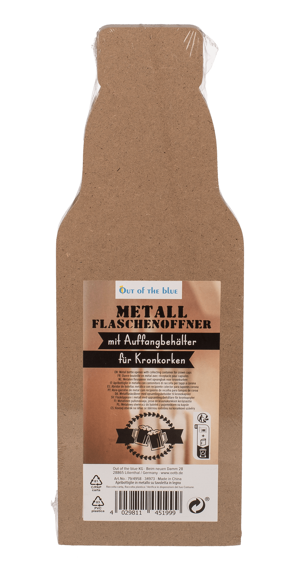 Metal bottle opener on wooden board with